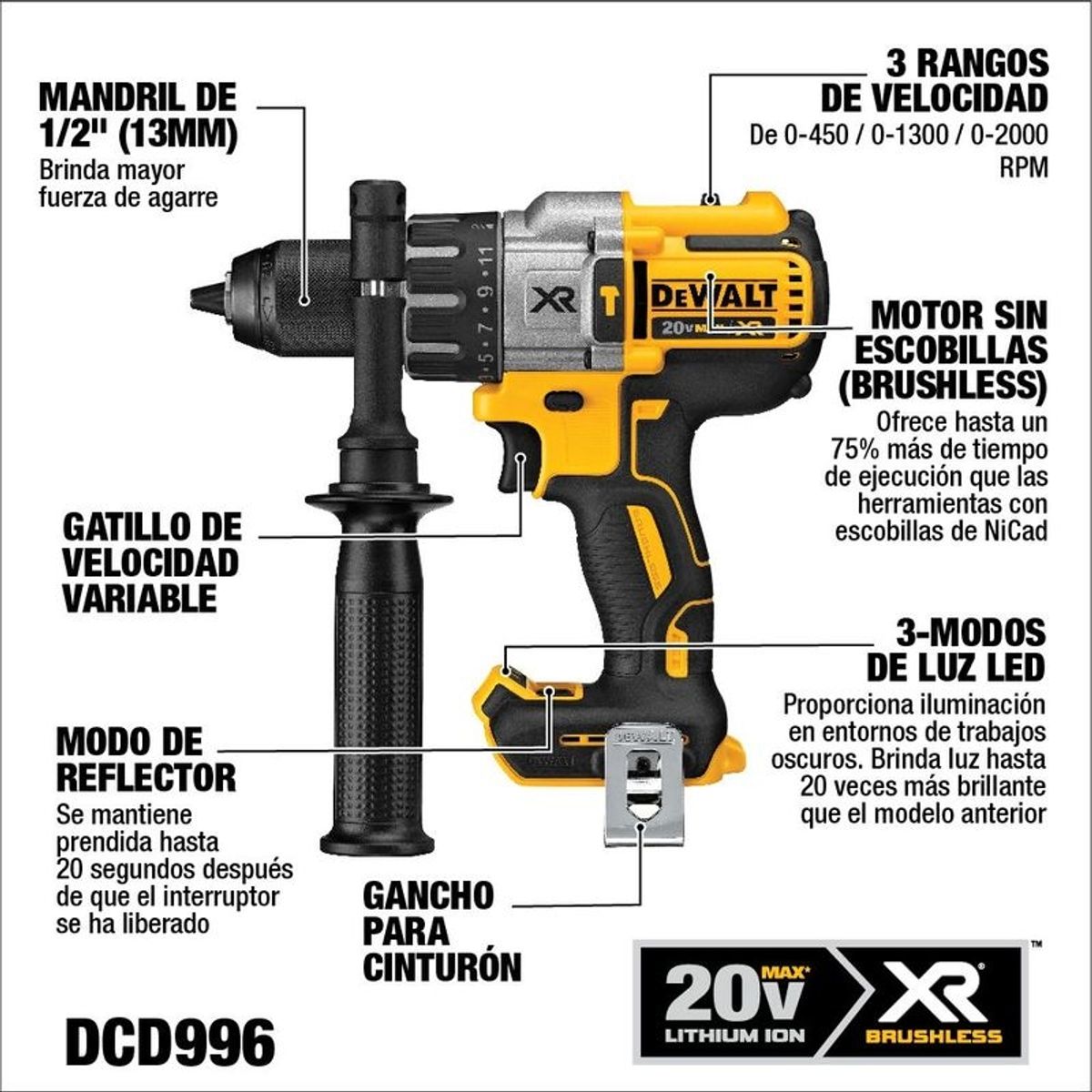 DEWALT - TALADRO PERCUTOR DEWALT DCD996B BARETOOL 20V