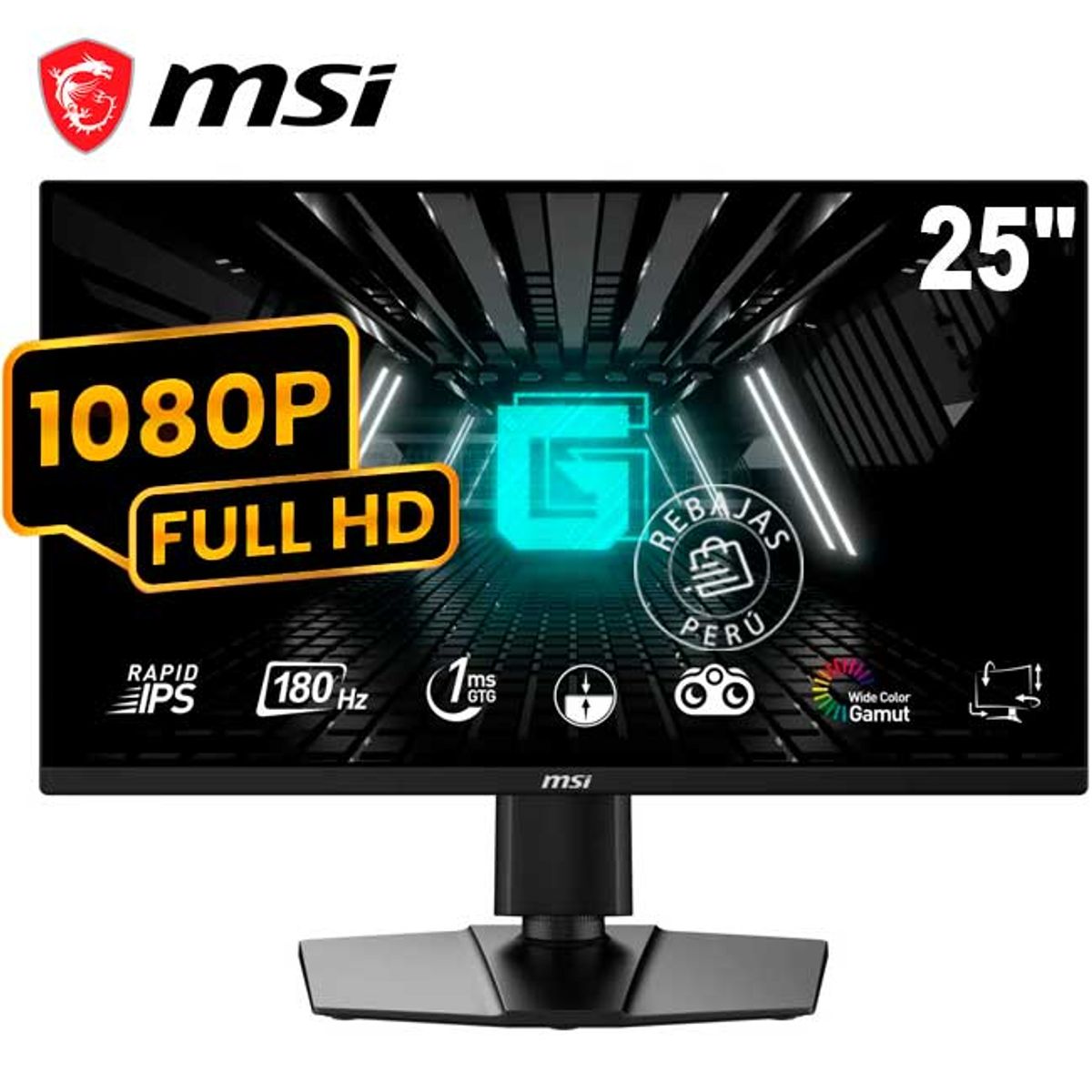 MSI - Monitor MSI G255PF E2 24.5″ FHD Rapid IPS 180 Hz 1 ms Adaptive-Sync