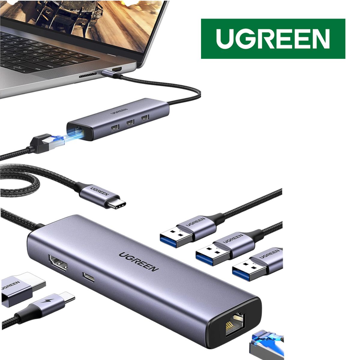 UGREEN - UGREEN 15598 Revodok Hub USB-C 6 en 1 100W HDMI 4K rj45 1000Mbps