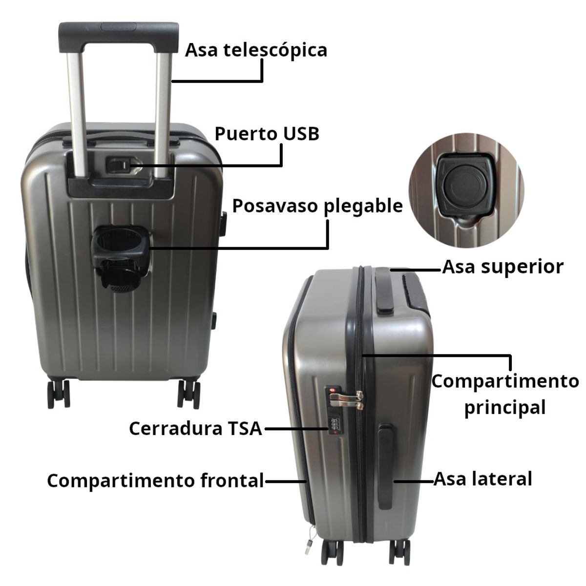 GENERICO - Maleta De Bodega Antirrobo Portalaptop Posa Vasos Usb 26 Pulgadas