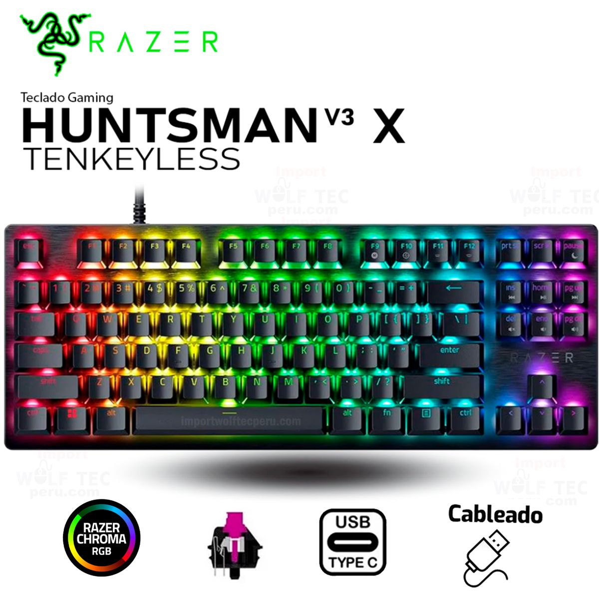 RAZER - TECLADO RAZER HUNTSMAN V3 X TKL OPTO MECHANICAL SWITCH PURPLE SP BLACK