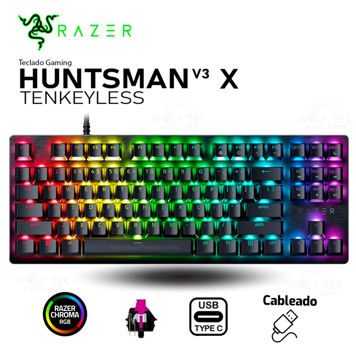 RAZER - TECLADO RAZER HUNTSMAN V3 X TKL OPTO MECHANICAL SWITCH PURPLE SP BLACK