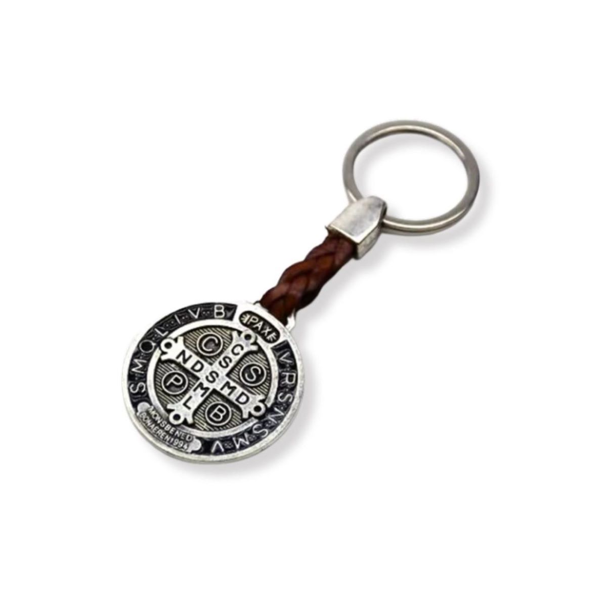 SANTORAL - Llavero Medalla de San Benito - Cuero