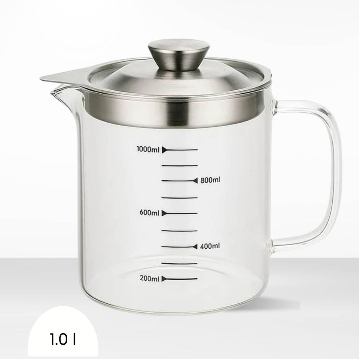 Jarra de vidrio borosilicato con tapa de acero y Medidor 1 L, marca Ichimatsu - Foto Principal