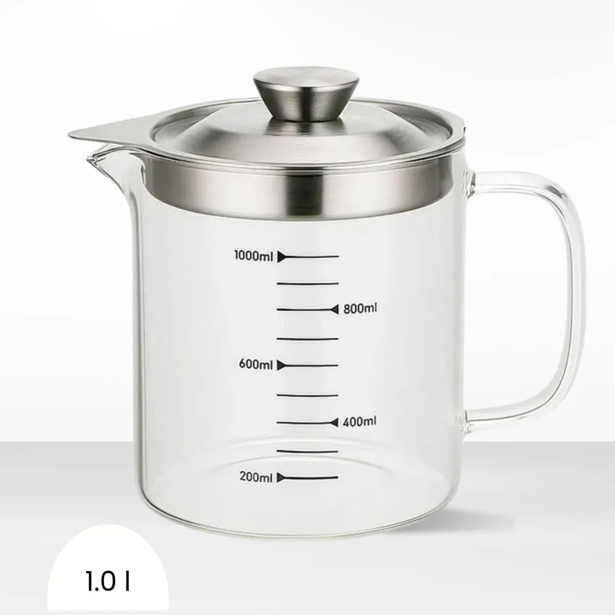 Jarra de vidrio borosilicato con tapa de acero y Medidor 1 L, marca Ichimatsu - Foto Principal
