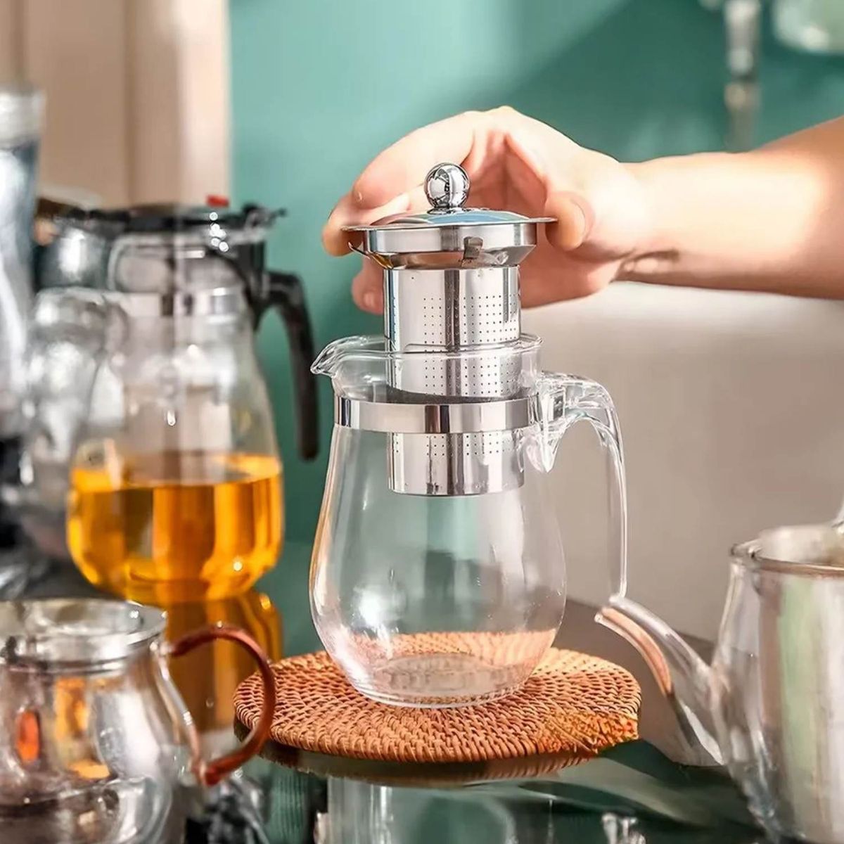 ICHIMATSU - Tetera de Vidrio Borosilicato con Filtro Tapa de Metal 750 ml