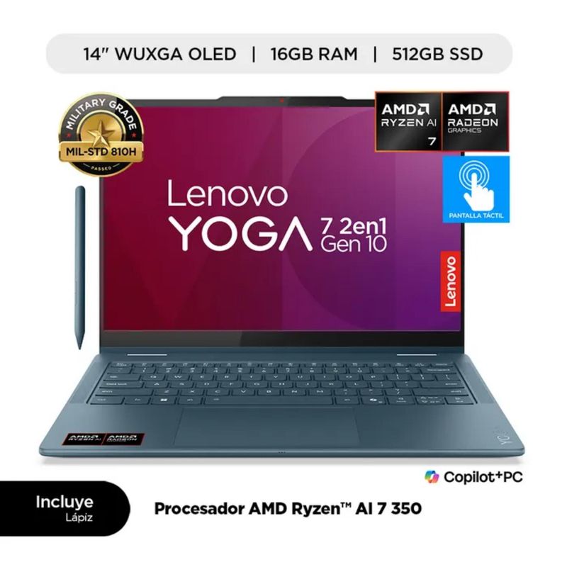 LENOVO - Laptop Lenovo 14" Yoga 7 2 en 1 AMD Ryzen IA 7 350 16GB 512GB SSD WUXGA