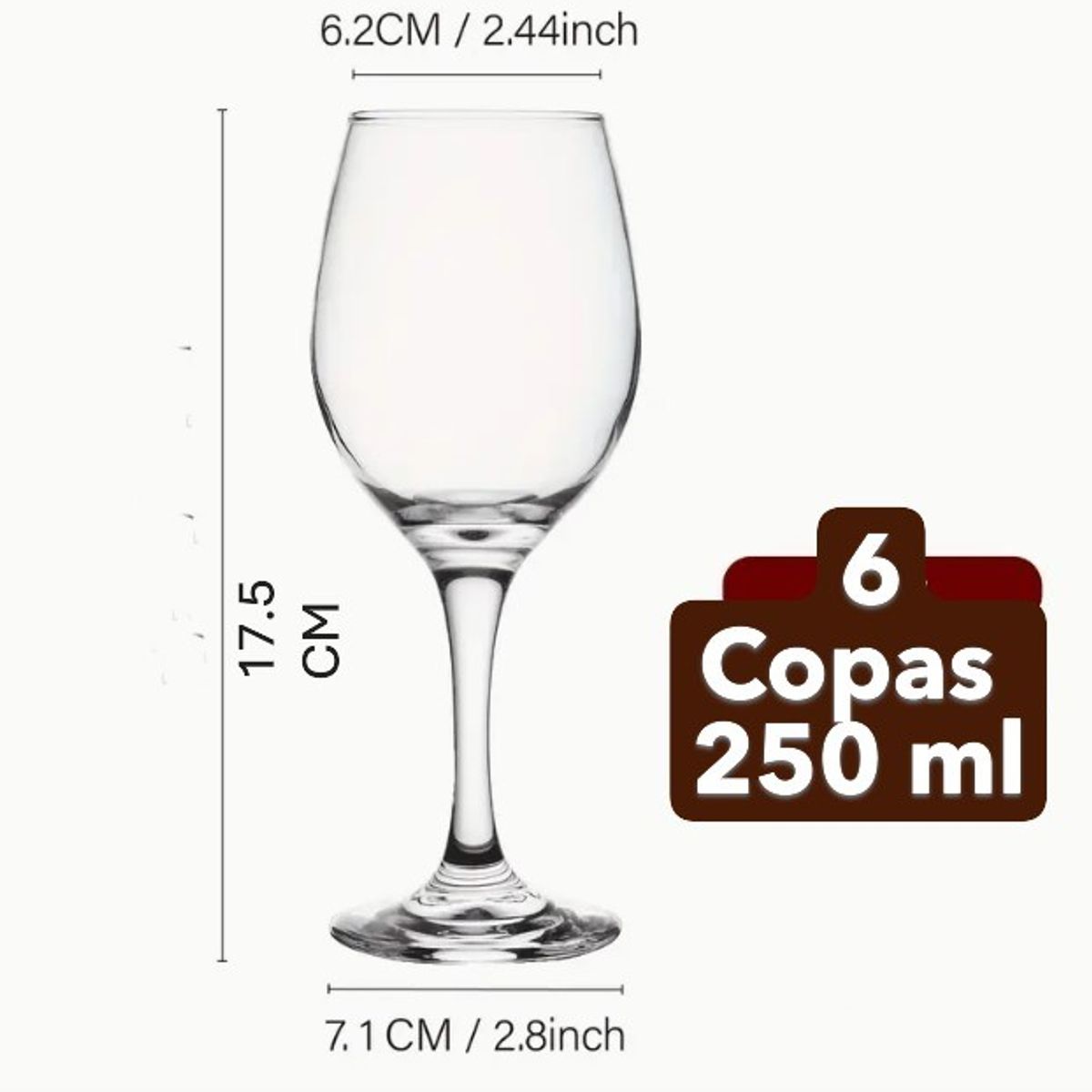 GENERICO - Juego de 6 Copas de Vino o Coctel Tallo alto de 250 ml.