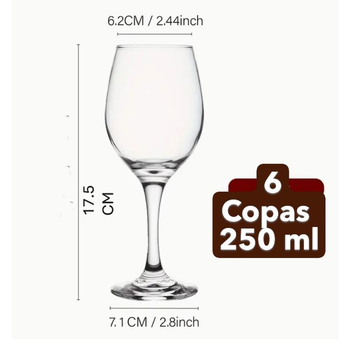 GENERICO - Juego de 6 Copas de Vino o Coctel Tallo alto de 250 ml.