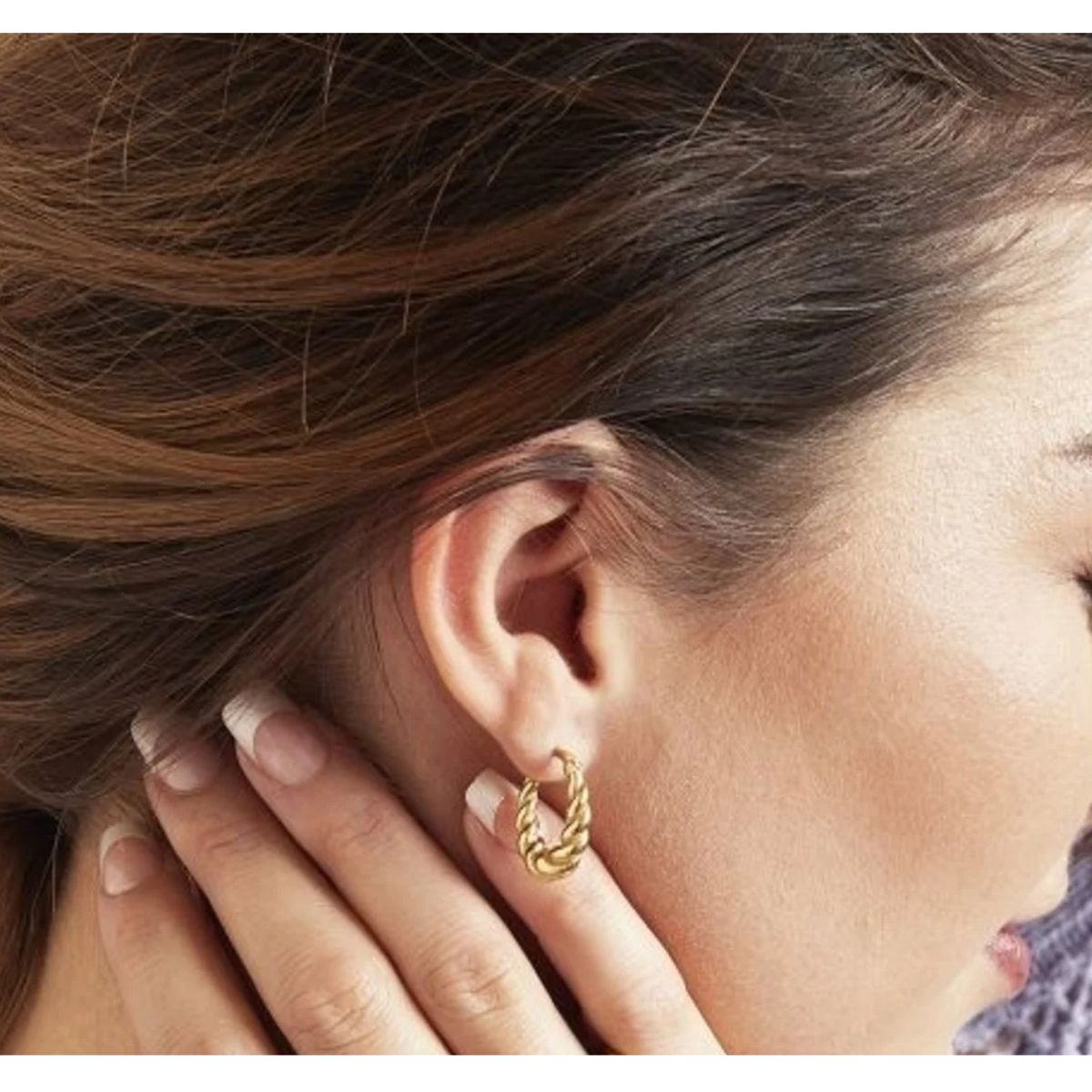 OEM - Aretes Argollas Torcidas Mujer Fino Acero Inoxidable 316L