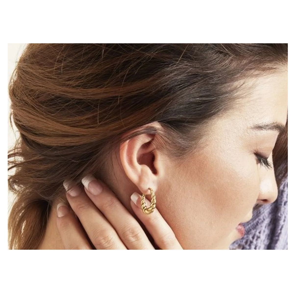 OEM - Aretes Argollas Torcidas Mujer Fino Acero Inoxidable 316L