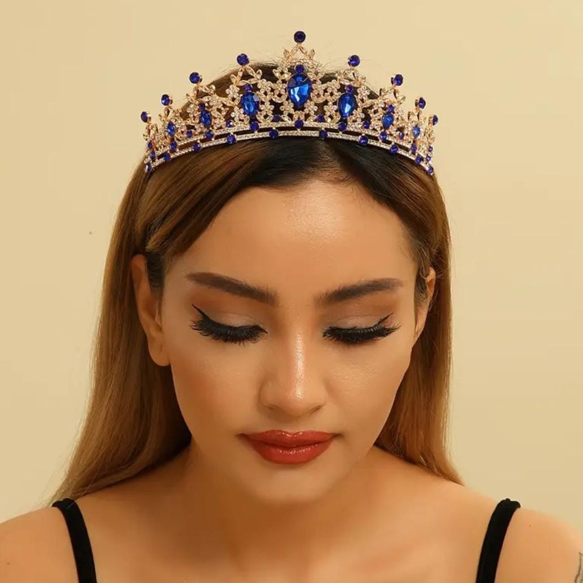 GENERICO - Tiara Corona de Cristal Graduaciones Cumpleaños Azul