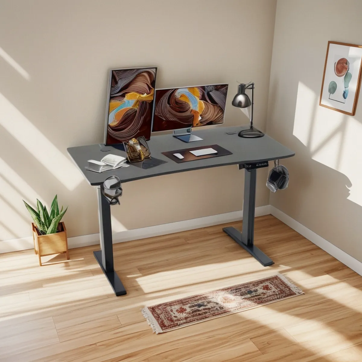 ANYHOGAR - Escritorio Eléctrico De Altura Regulable 120x60 Cm Negro