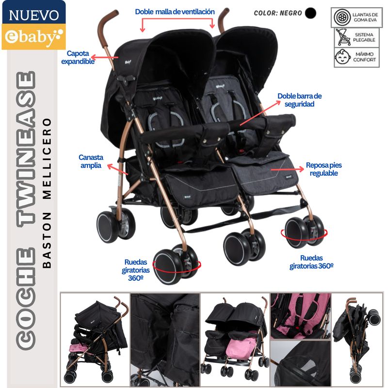 EBABY - Coche para bebe Mellicero Twinease Negro Ebaby