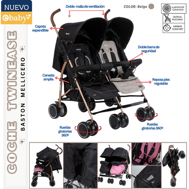 EBABY - Coche para bebe Mellicero Twinease Beige Ebaby