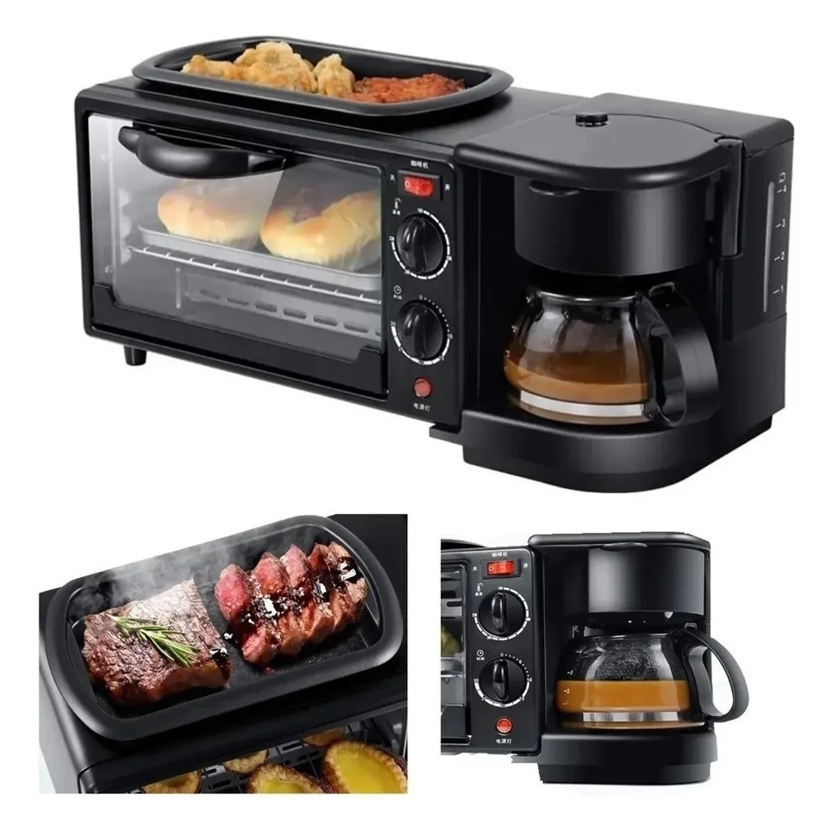 U BUY - Máquina 3 En 1 Cafetera Plancha Parrilla Horno Desayuno Elec