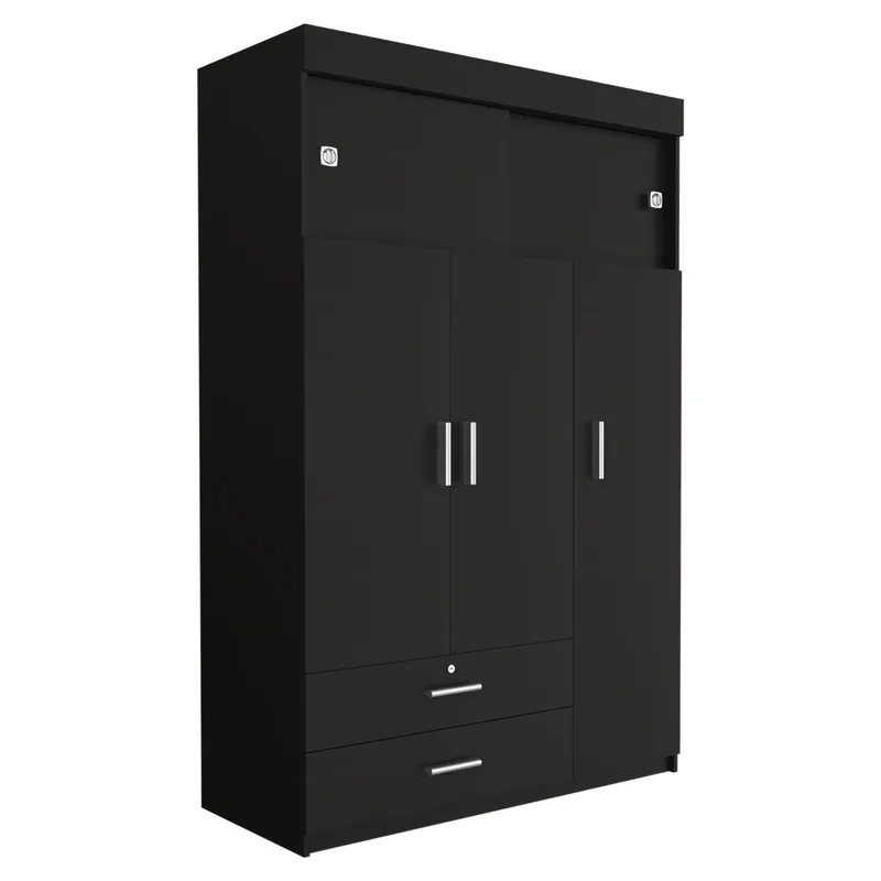 FMFURNITURE - Ropero 5 Puertas 2 Cajones Fm-003N - Negro