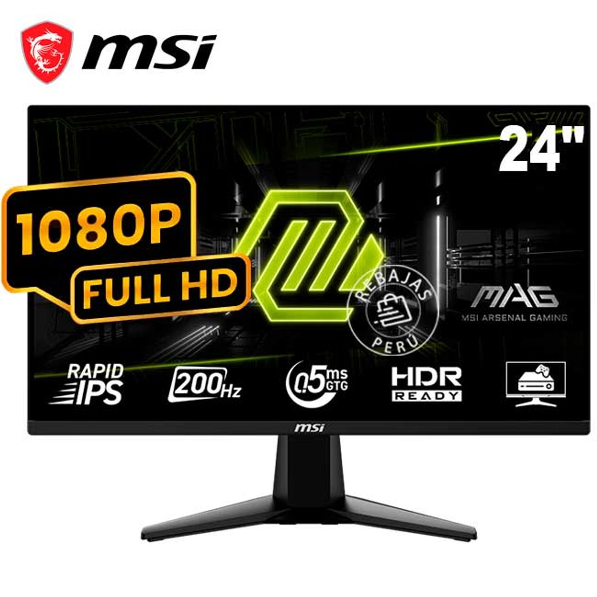 MSI - Monitor Gaming MSI MAG 244F 24” FHD 200Hz 05ms IPS HDR FreeSync