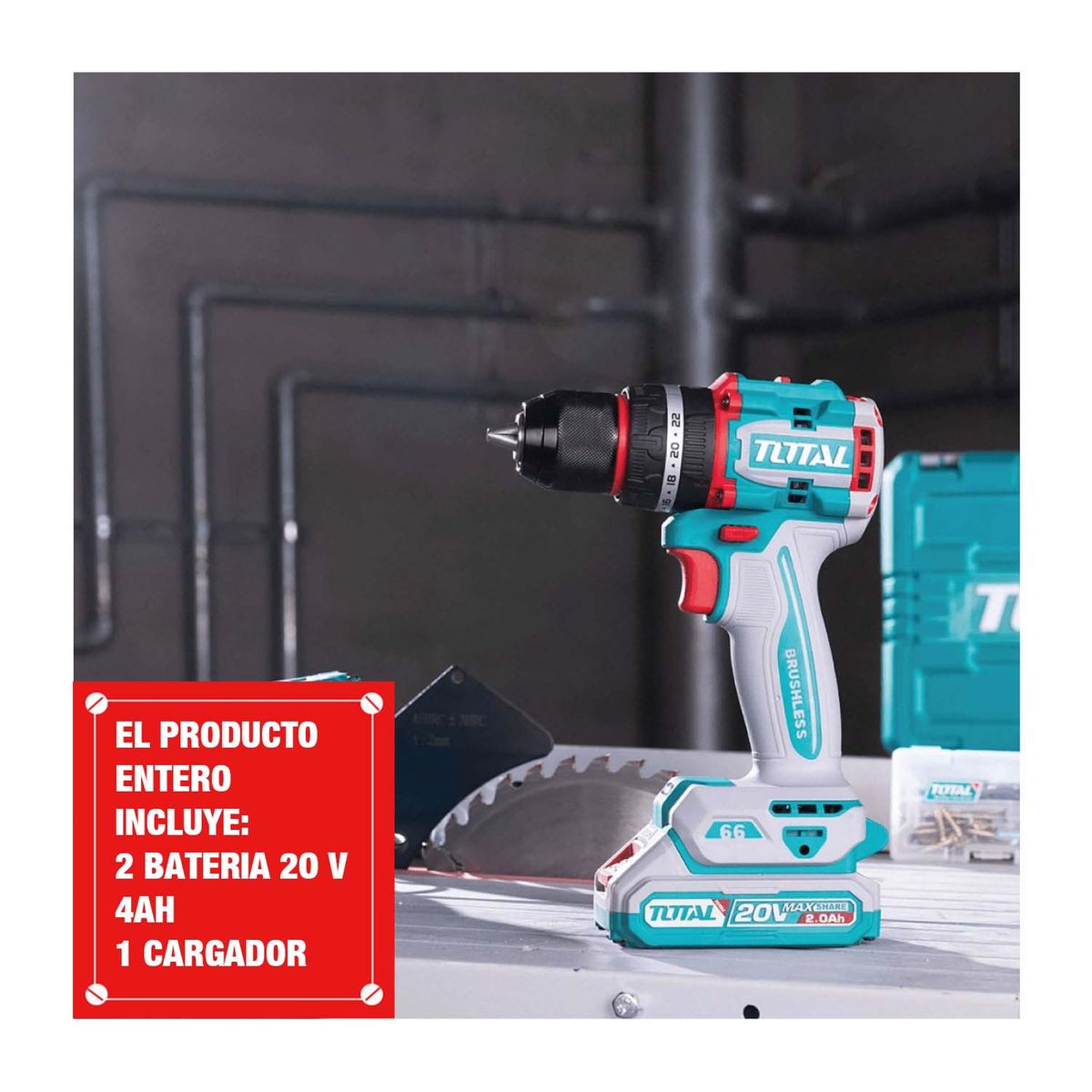 TOTAL TOOLS - COMBO TALADRO 76NM + LIJADORA ORBITAL 5+ SIERRA CIRCULAR 20V TOTAL