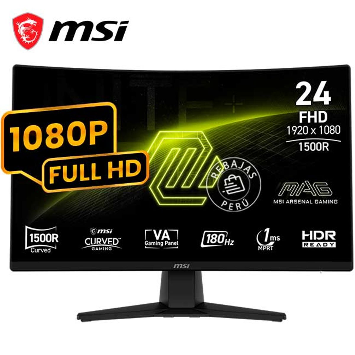 MSI - Monitor Gaming MSI MAG 242C 24” FHD Curvo 180Hz 1ms AdaptiveSync HDR