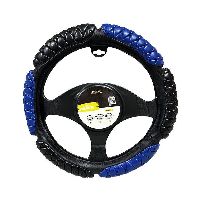 OREGON - Cubre Volante Timón Anti Stress 38cm Negro Azul 1 Costura