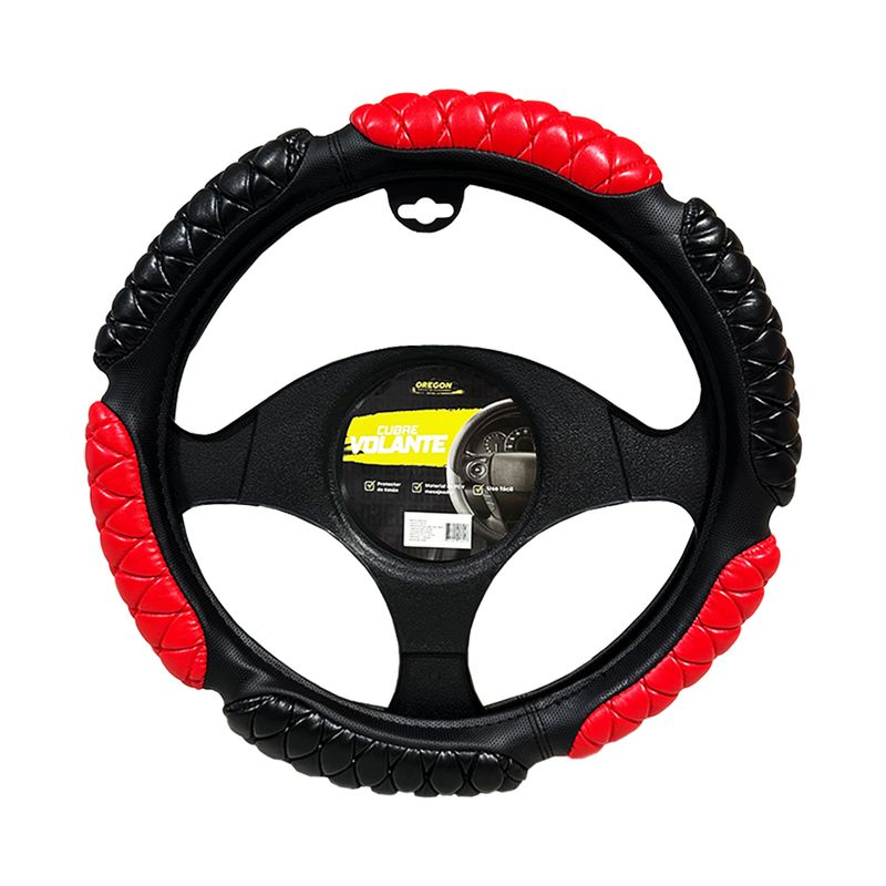 OREGON - Cubre Volante Timón Anti Stress 38cm Negro Rojo 1 Costura