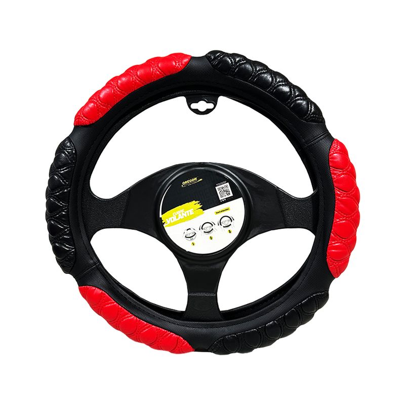 OREGON - Cubre Volante Timón Anti Stress 38cm Negro Rojo 2 Costura