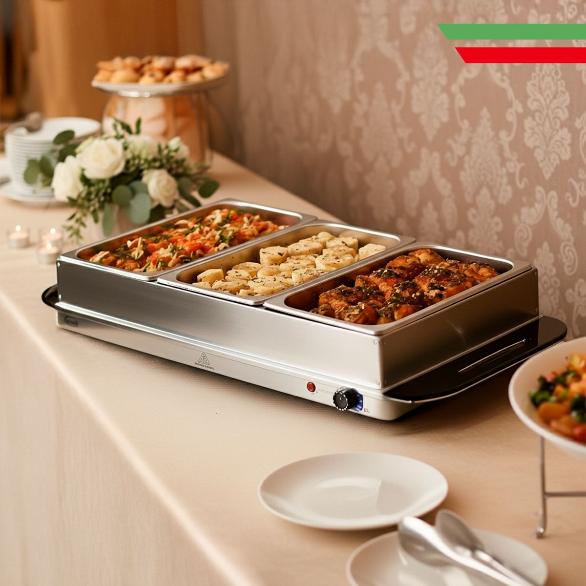 ALFANO - Samovar Calentador y Servido Buffet de 3 divisiones