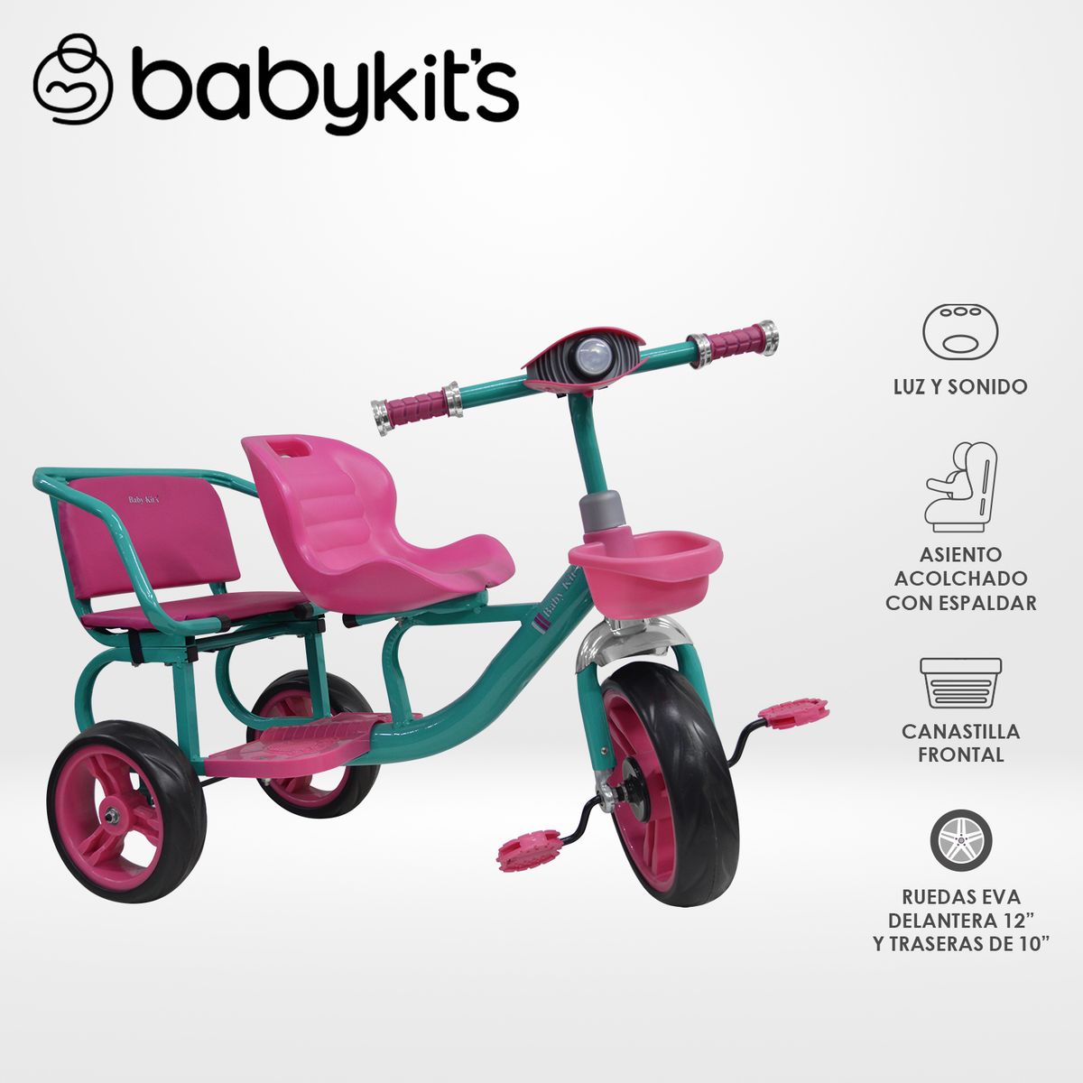BABY KITS - Triciclo Neo Doble Rosado-Turquesa