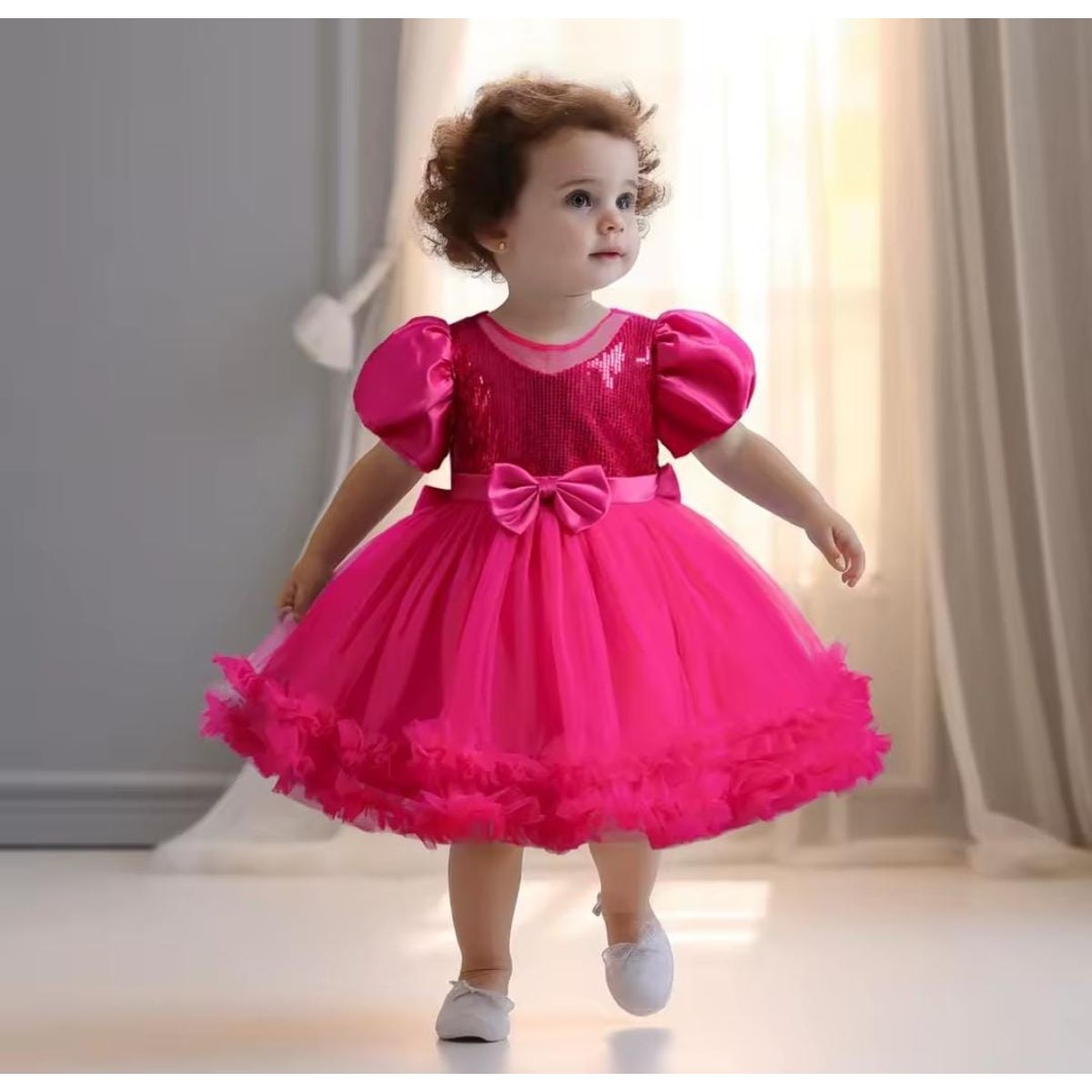 GENERICO - Vestido Princesa Cumpleaños Niña Fiesta Talla 4 Fucsia