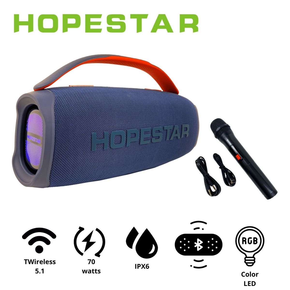 GENERICO - Parlante portátil Hopestar HO A40 Azul 70W protección IPX6 LED RAINBOW