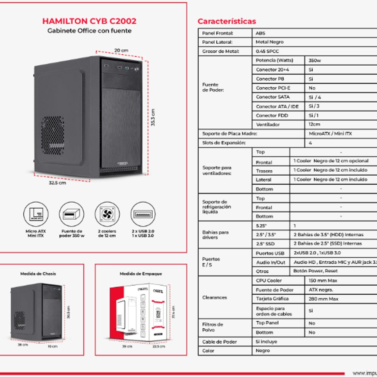 CYBERTEL - Case HAMILTON CYB C2002 350W 2FAN 12CM RAINBOW+ 8CM FAN CYBERTEL