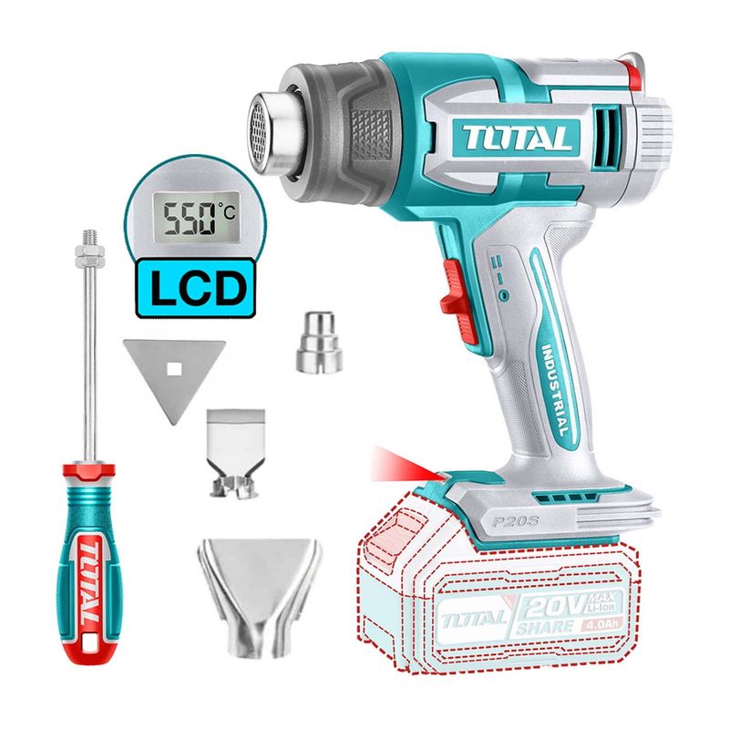 TOTAL TOOLS - PISTOLA DE CALOR INALÁMBRICA  A BATERÍA 20V - 30ºC / 550ºC TOTAL