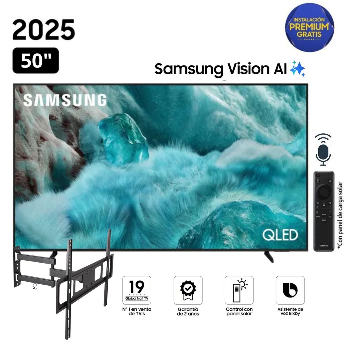 SAMSUNG - Televisor Samsung QLED 50 Visión AI Smart TV QN50Q7FA + Rack Giratorio