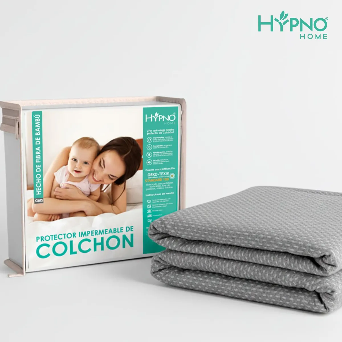 HYPNO HOME - Protector De Colchón Impermeable Hypno Amoldable De Bambú - gris