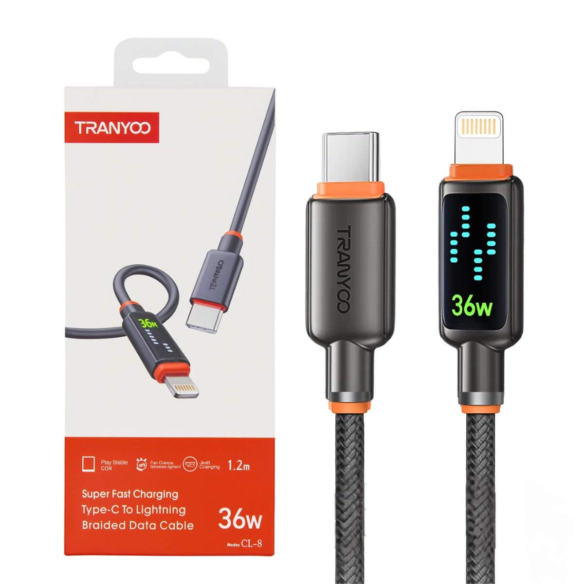 TRANYOO - Cable USB-C a Lightning 1.2 m 36W con LED y Carga Rápida CL-8