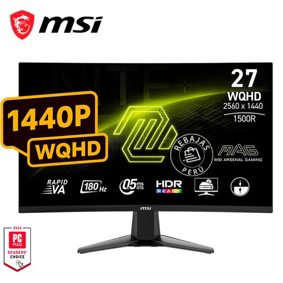 MSI - Monitor Gaming MSI MAG 27CQ6F 27” WQHD 180Hz 05ms VA Rapid HDR