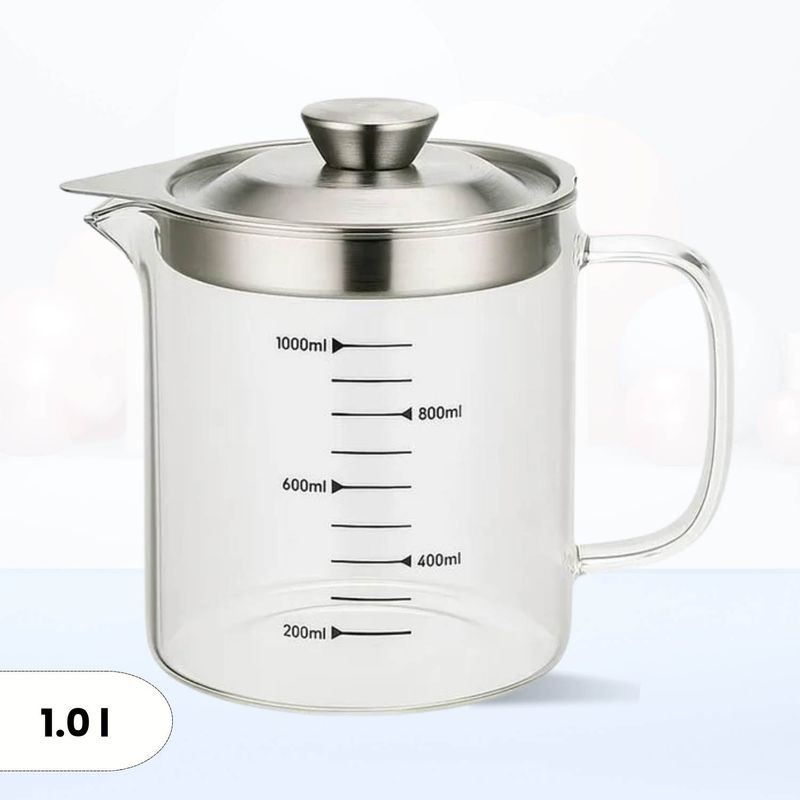 ICHIMATSU - Jarra de vidrio borosilicato con tapa de acero y Medidor 1.0 L