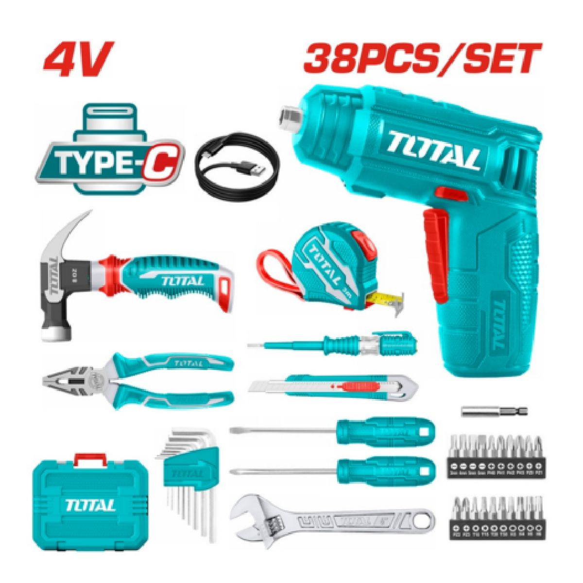 TOTAL TOOLS - SET ATORNILLADOR DESTORNILLADOR 4V INALÁMBRICO 36PZS -THKTHP10386