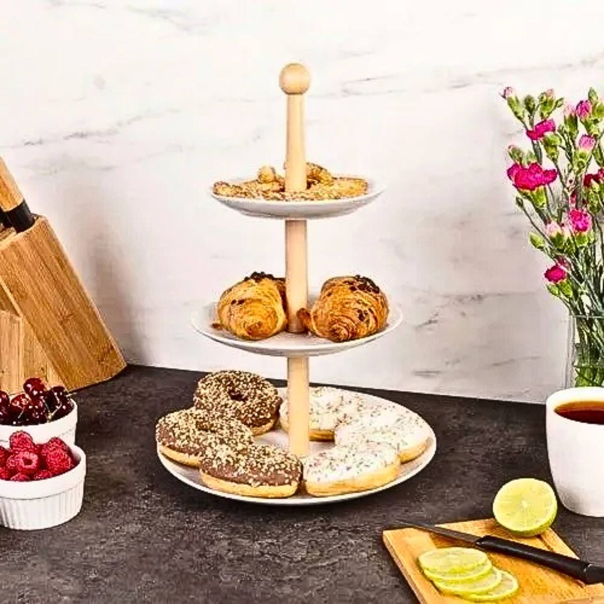 ICHIMATSU - Porta bocaditos de Loza 3 pisos (17.5x23 cm)