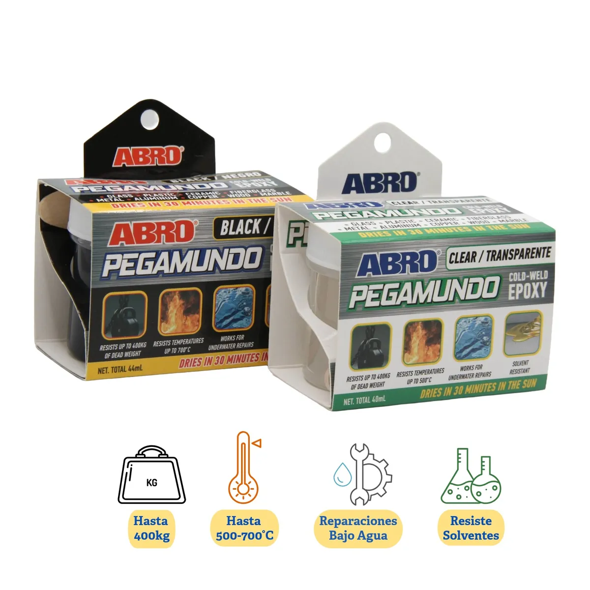 ABRO - ABRO Pegamento Epóxico PegaMundo Transparente y Negro Pack x 2