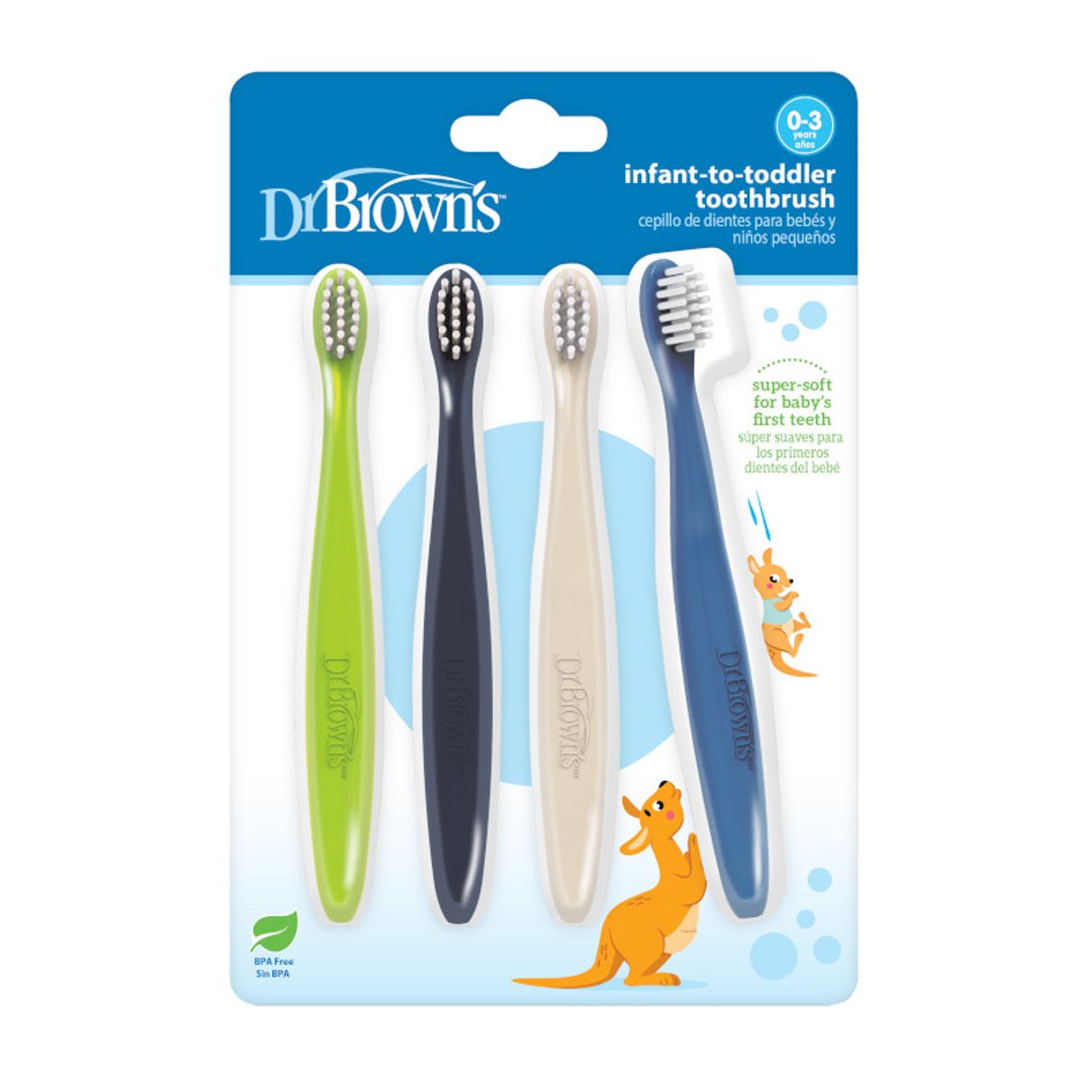 DR BROWNS - Cepillos de dientes para bebés y niños pequeños, Pack de 4