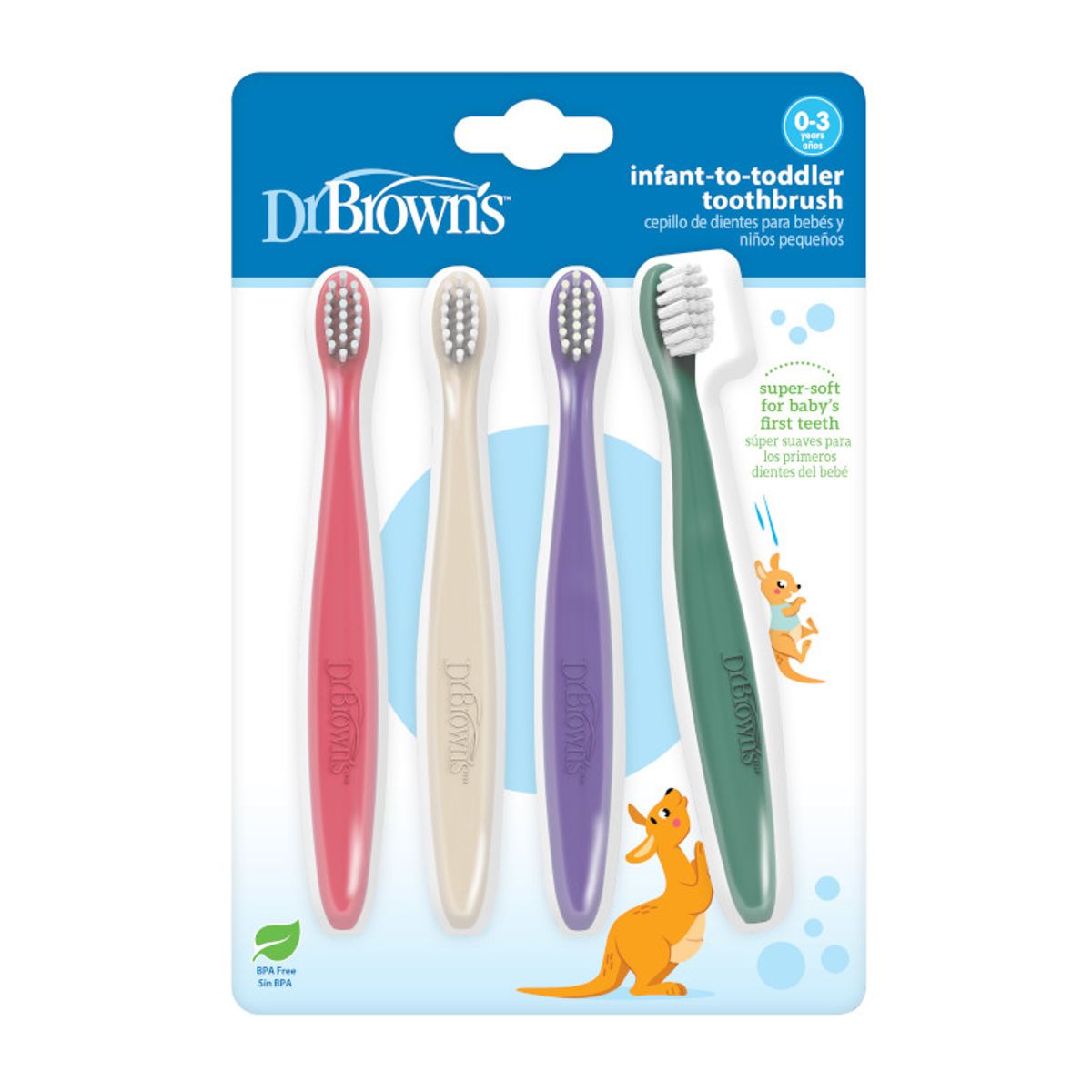 DR BROWNS - Cepillos de dientes para bebés y niños pequeños, Pack de 4
