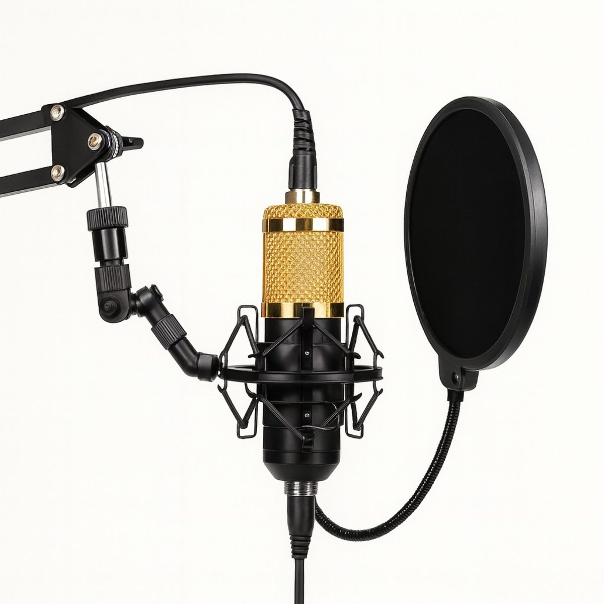 GENERICO - Micrófono Condensador Usb Con Brazo Soporte Y Anti Pop Profesional