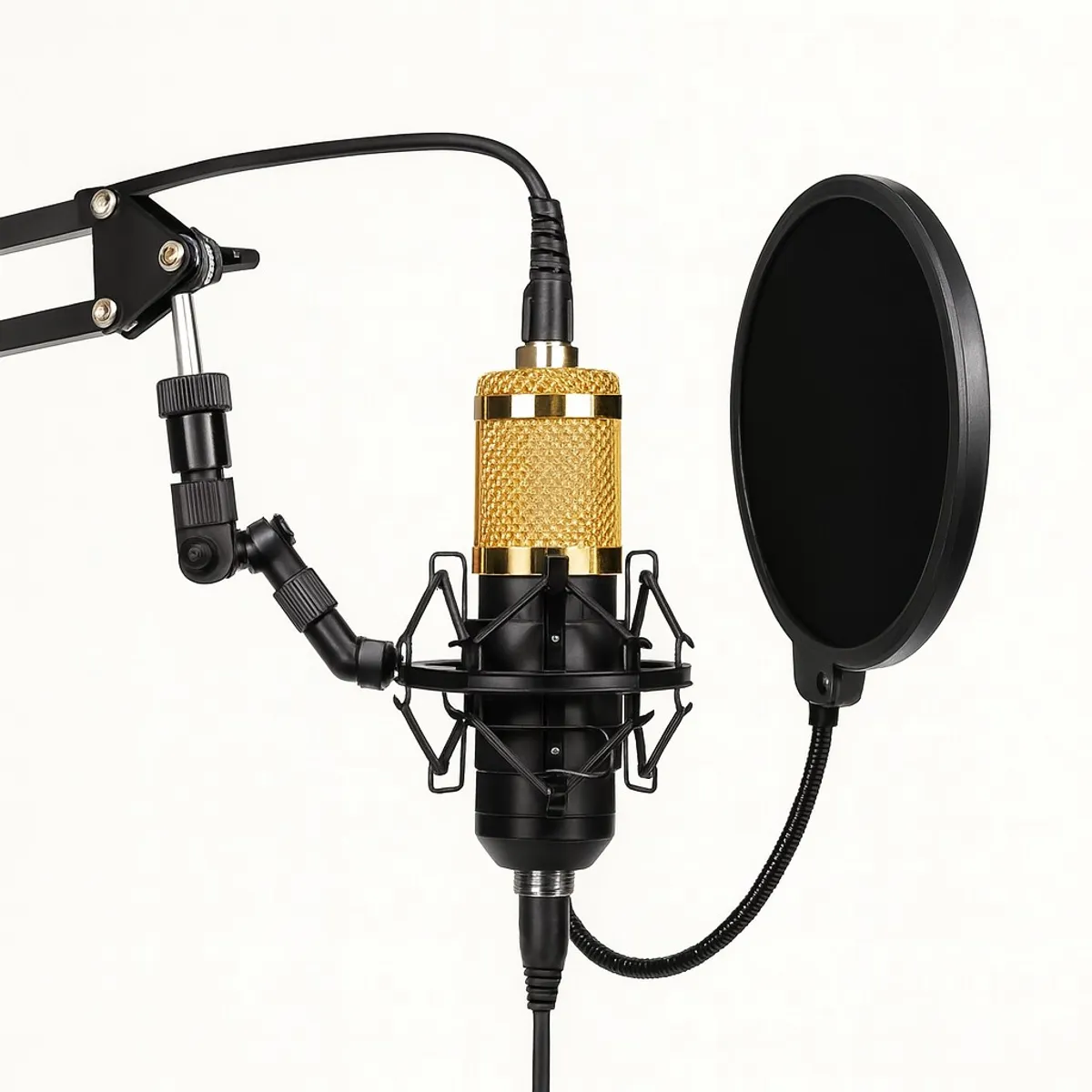 GENERICO - Micrófono Condensador Usb Con Brazo Soporte Y Anti Pop Profesional