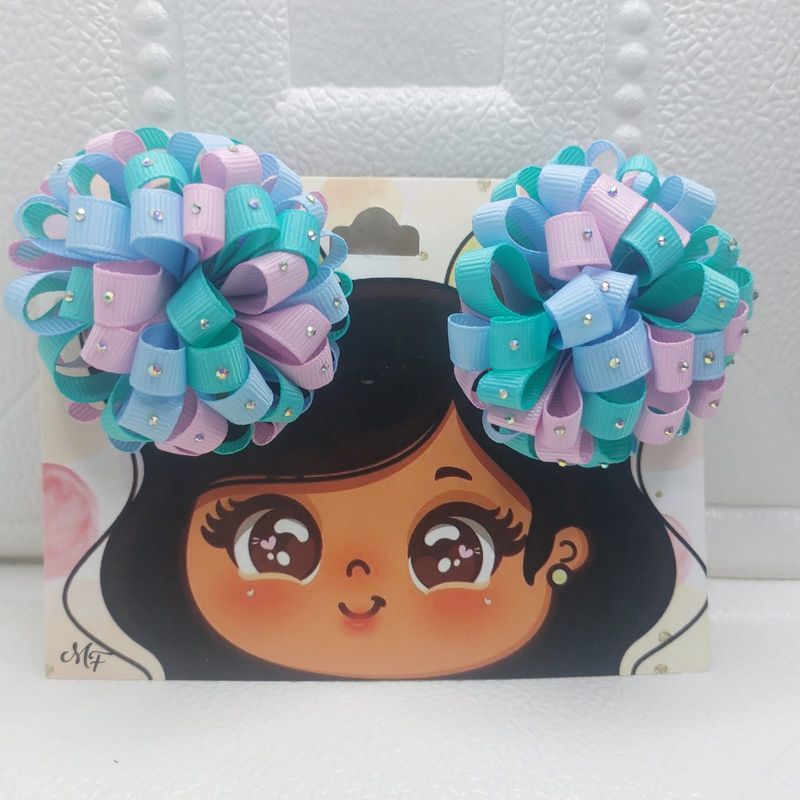 GENERICO - POMPONES MULTICOLOR CON BRILLO EN COLET - ACCESORIOS DANIELA SAC