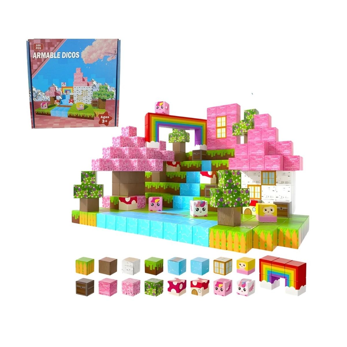 GENERICO - Set Unicornio Bloques Magnéticos Minecraft 100pcs para Niñas