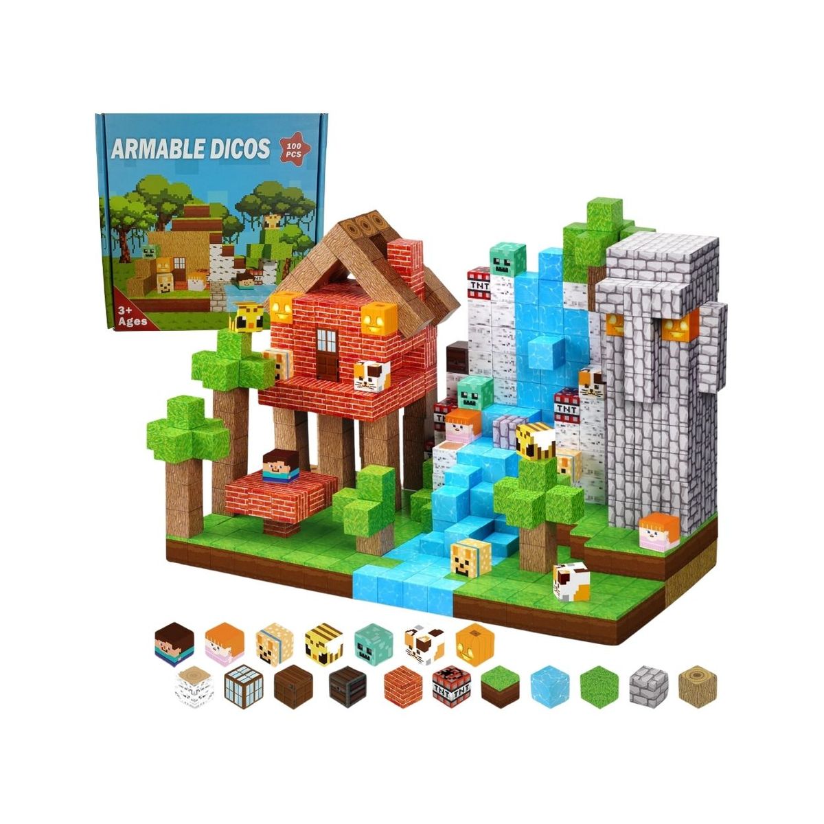 GENERICO - Mundo Pixelado Bloques Magnéticos Compatible con Minecraft - 100pcs