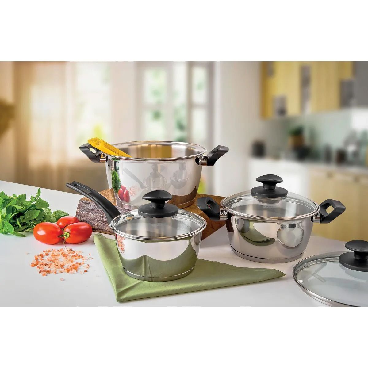 TRAMONTINA - Juego de Ollas Tramontina Acero Inoxidable Allegra 6Pzas TVidrio