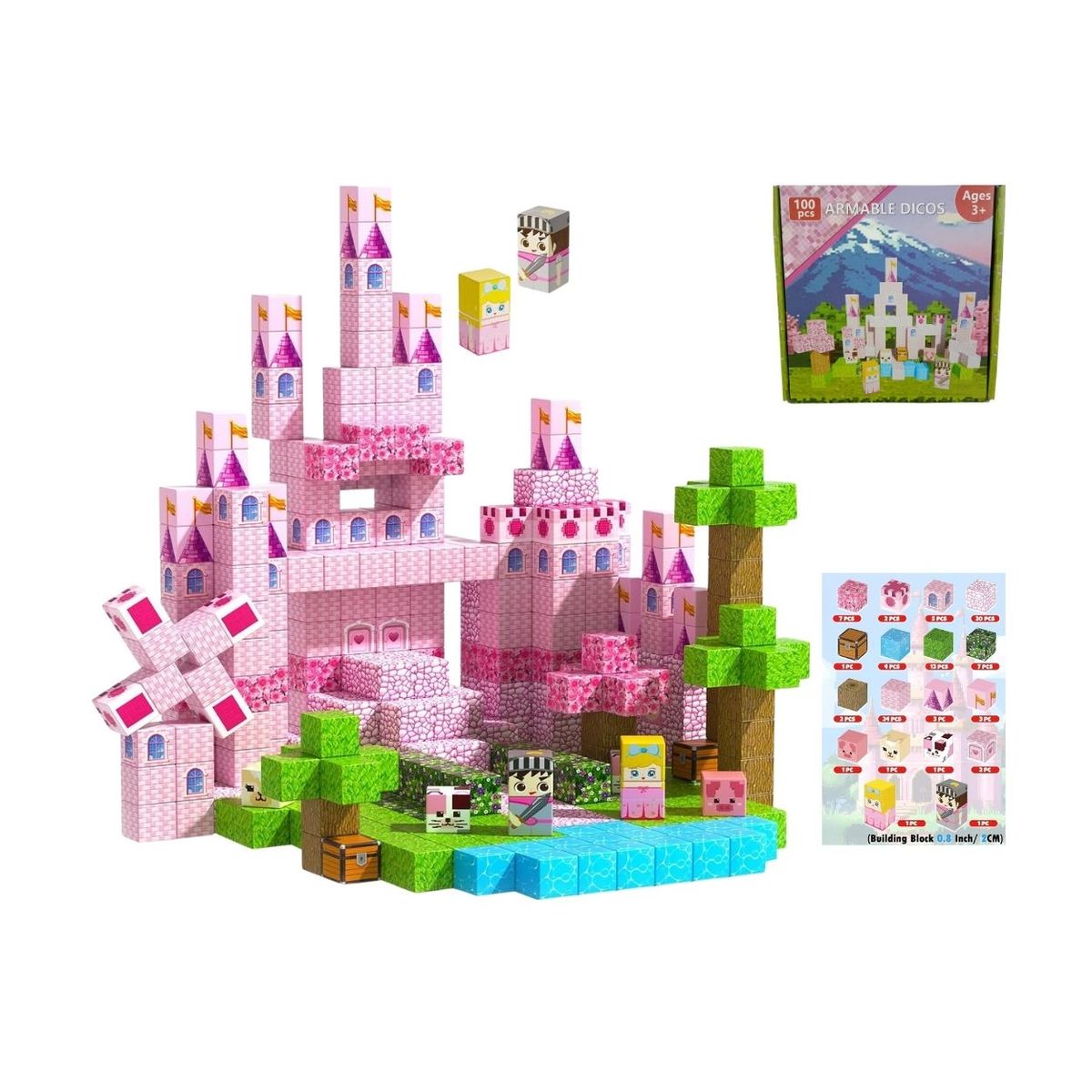 GENERICO - Bloques Magnéticos Minecraft Castillo y Princesas 100pcs